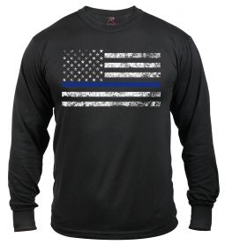 Longsleeved T-Shirt - Thin Blue Line Flag - Black